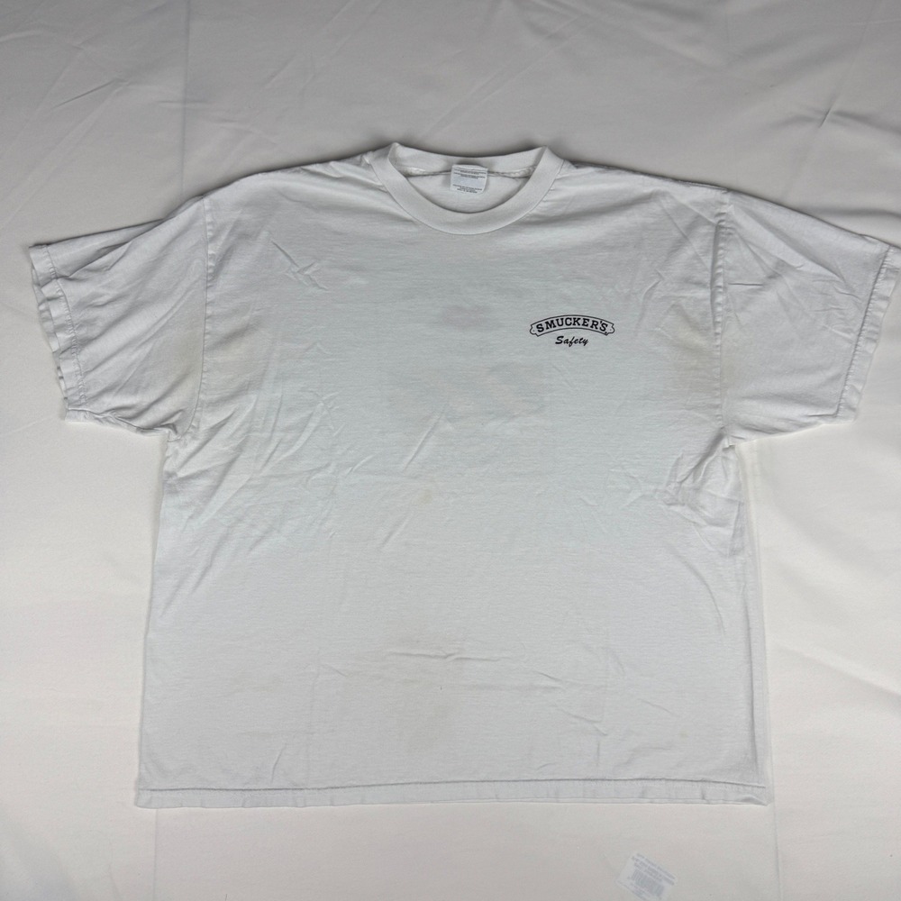 Vintage Hanes Smuckers Safety Shirt Mens XL White Heavyweight 50/50 Graphic Tee